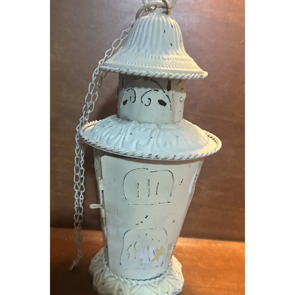 Primitive Punch Tin Baker's Lanterns 16 Inches Cream Color